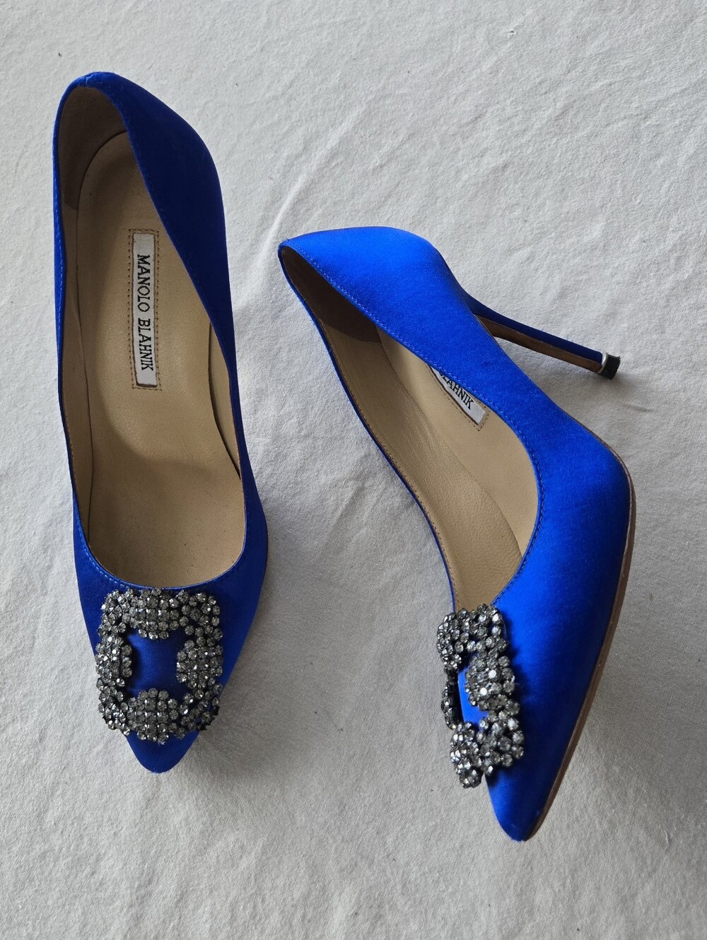 Manolo Blahnik M 39 Hangisi Royal Blue Satin Ruthenium Crystal SJP Shoes